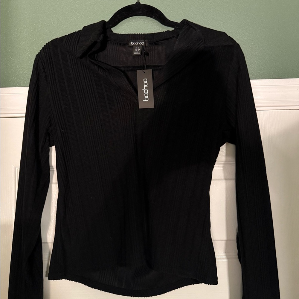 Boohoo Black Textured Button Down Shirt